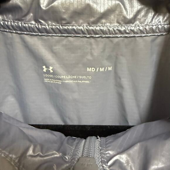 Under Armour Women's Blue Silver Woven Metallic Anorak Pullover Jacket 1/4 Zip M - Picture 7 of 12